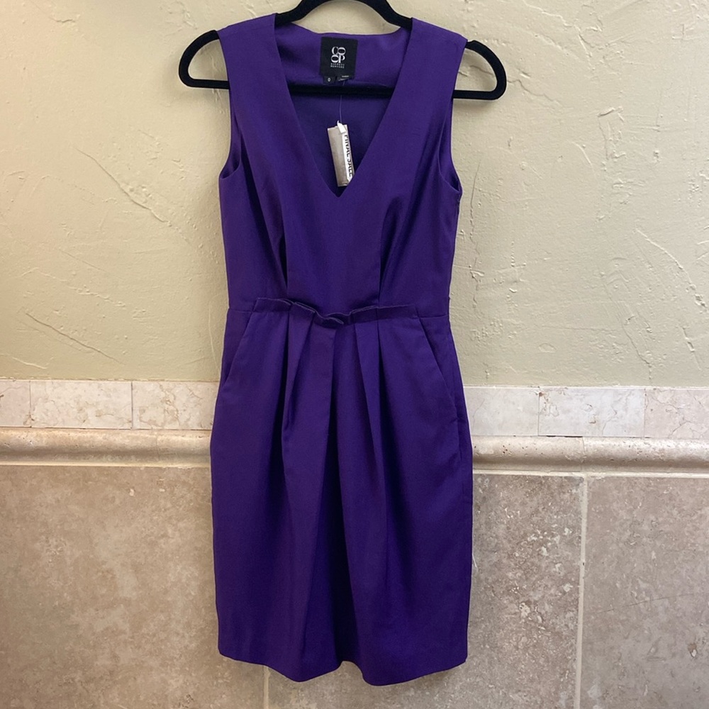 Barneys New York Rough silk Pleat Waist Purple Mini Dress size 0